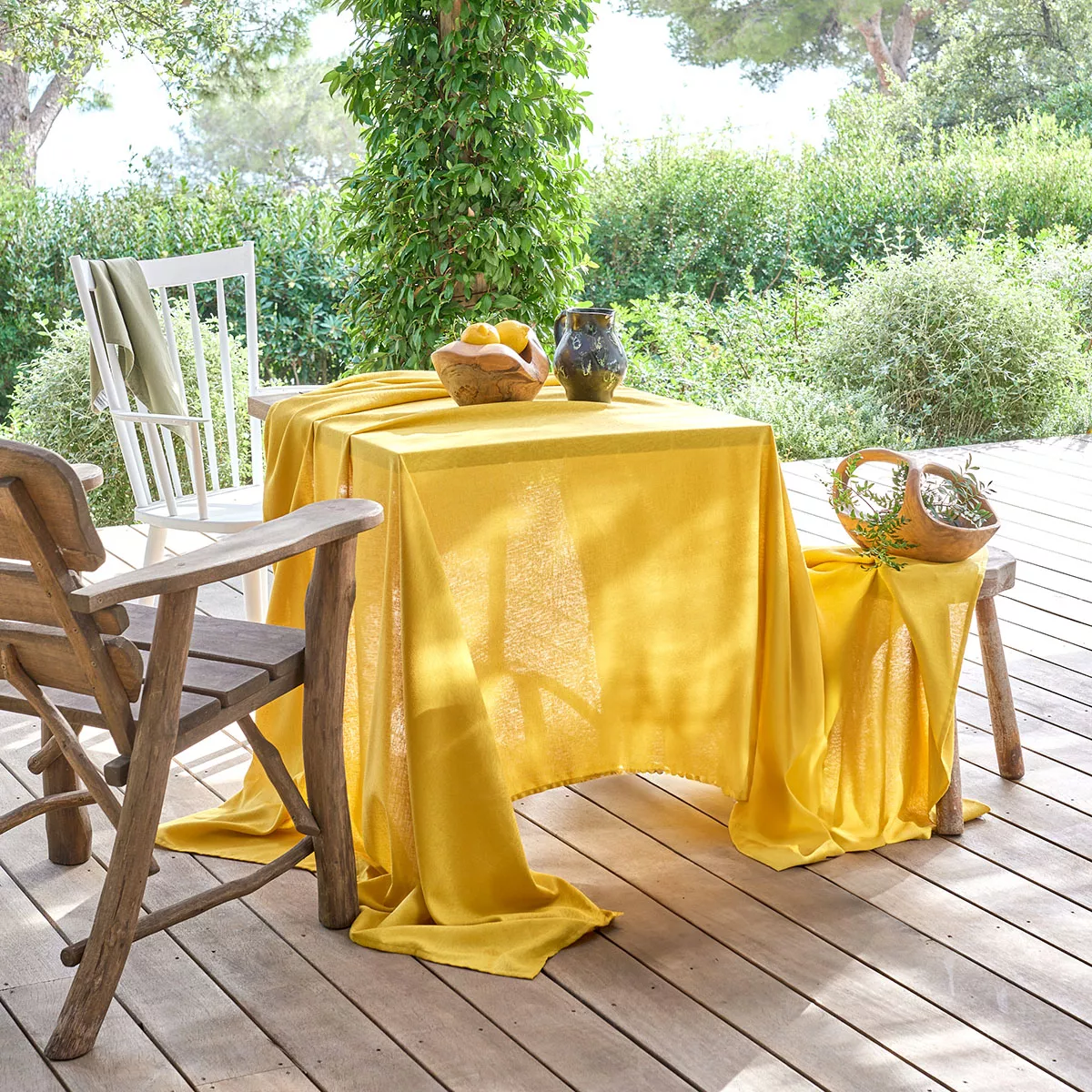 Tablecloth 100% cotton jacquard pattern yellow Paradia curry