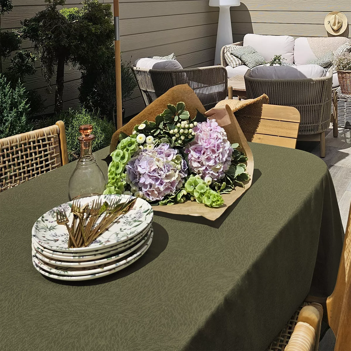 Tablecloth 100% cotton jacquard pattern green Paradia kaki