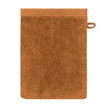 Gant de toilette pur coton 550 g/m² uni orange Elea rouille