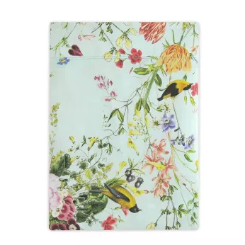 Drap plat satin de coton imprimé multicolore Primavera vert d'eau