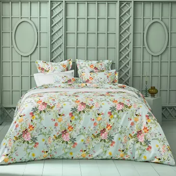 Bettbezug baumwollsatin 115 g/m² bedruckt mehrfarbig Primavera vert d'eau