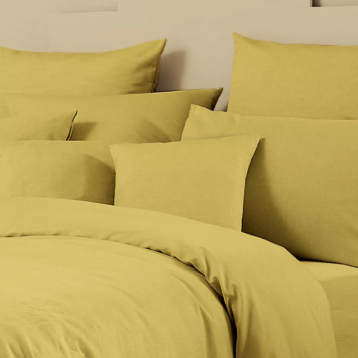 Pillowcase linen & cotton 160 gsm plain yellow Le metis francais curry