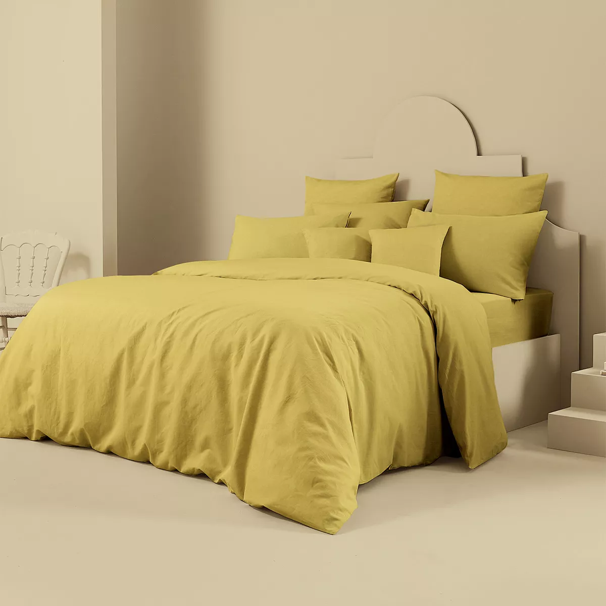 Housse de couette lin & coton 160 g/m² uni jaune Le metis francais curry