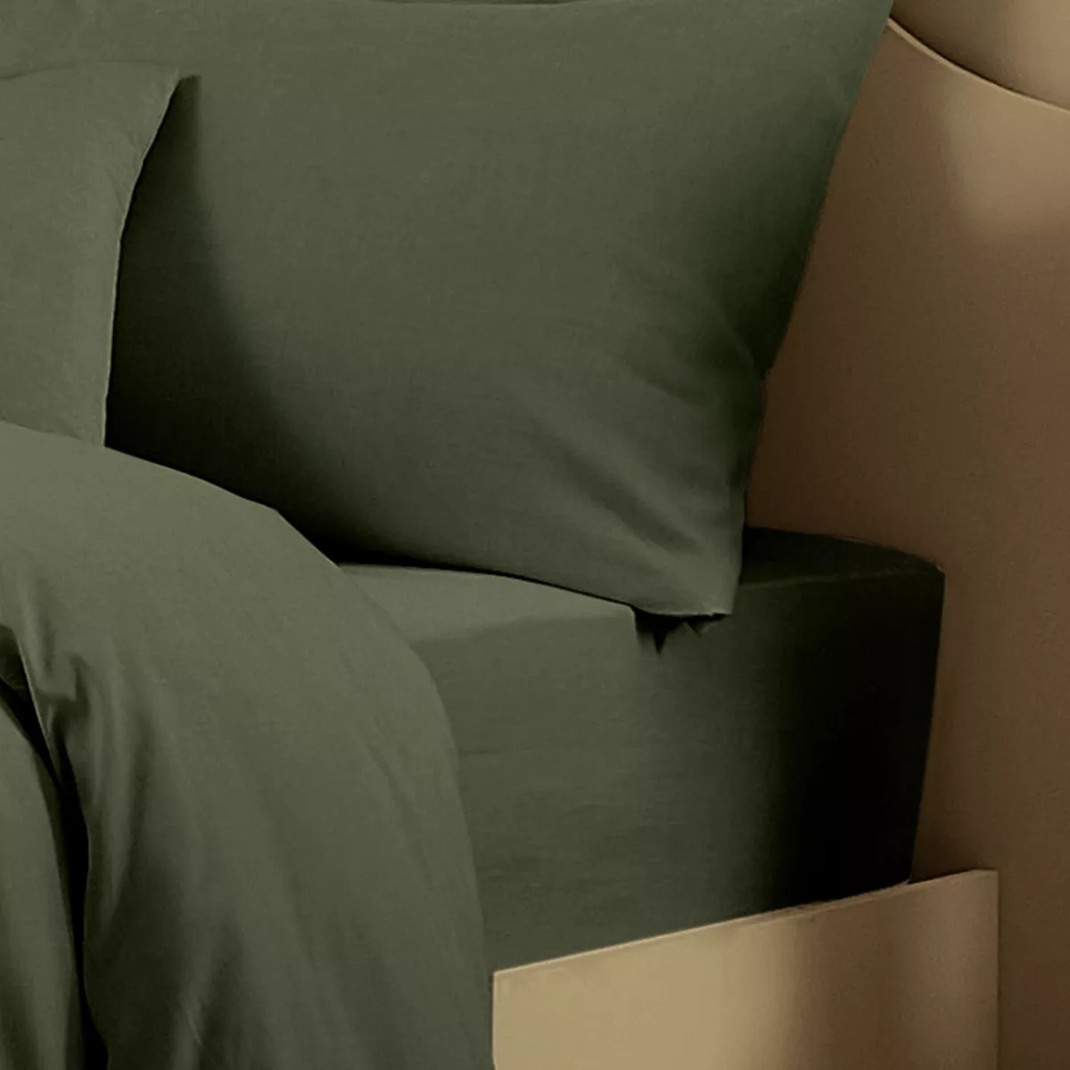Drap housse b35 lin & coton 160 g/m² uni vert Le metis francais kaki