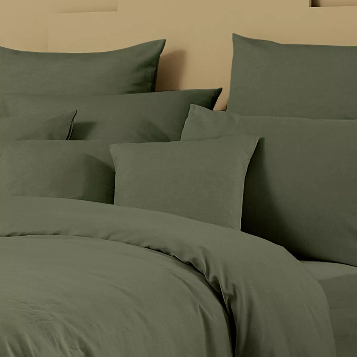 Taie d'oreiller lin & coton 160 g/m² uni vert Le metis francais kaki