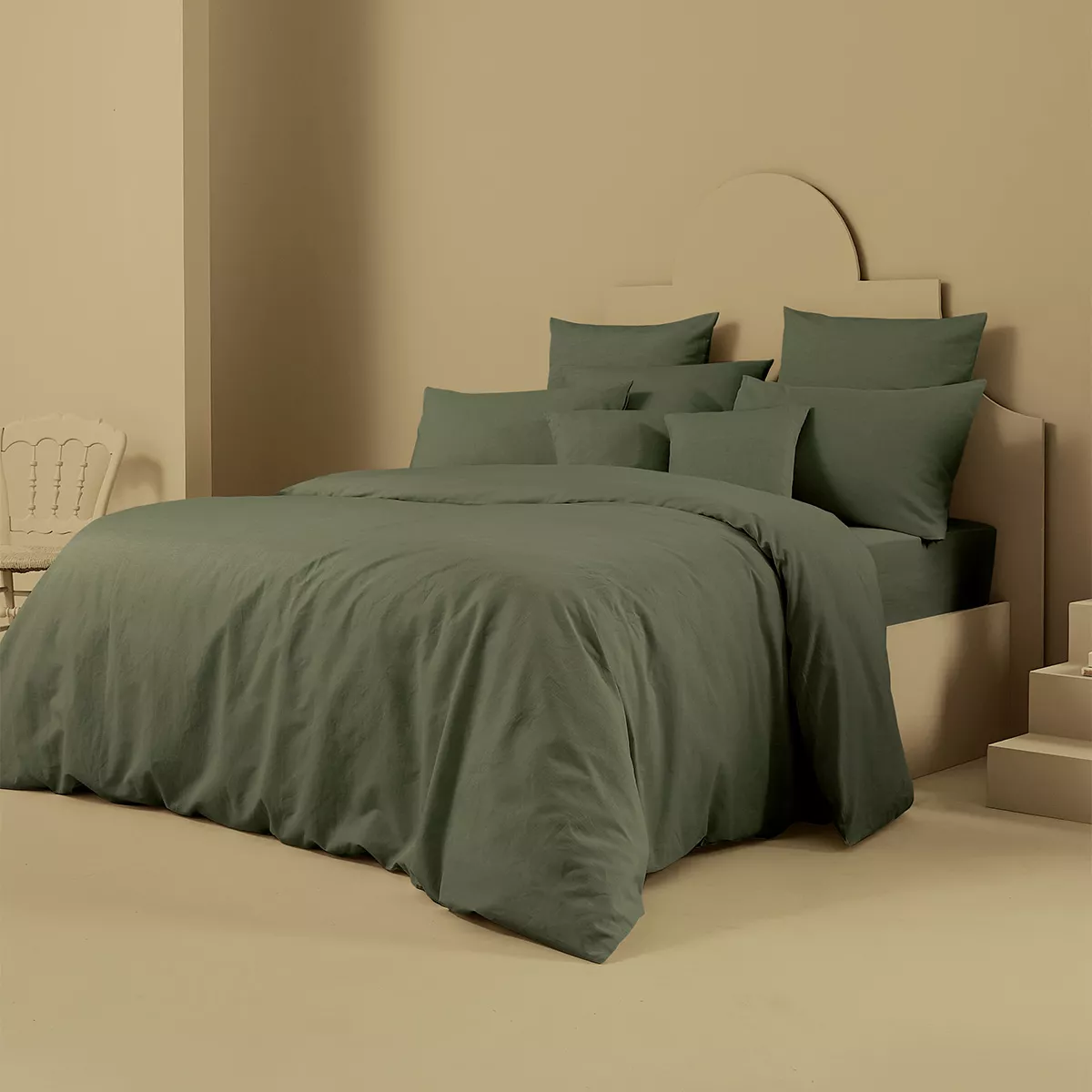 Housse de couette lin & coton 160 g/m² uni vert Le metis francais kaki