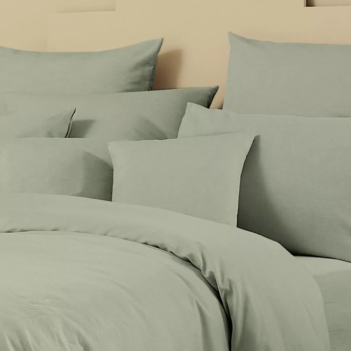 Pillowcase linen & cotton 160 gsm plain green Le metis francais verde
