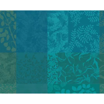 Set pur coton enduit motif jacquard vert Mille rameaux emeraude