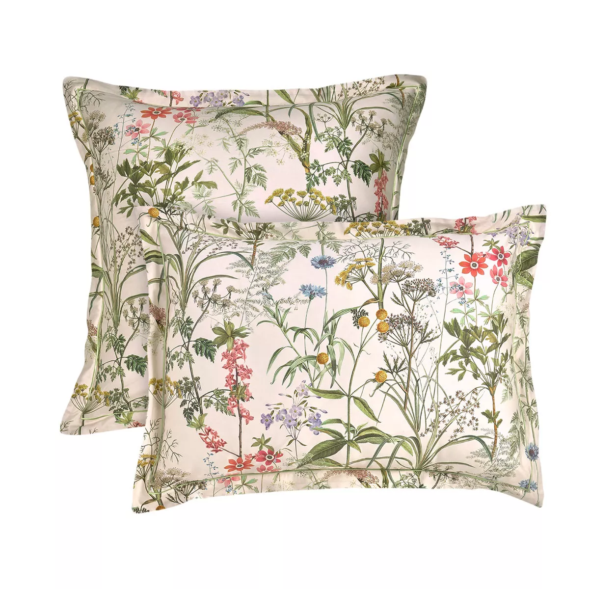 Pillowcase cotton sateen printed pink beige green Prairie legere beige