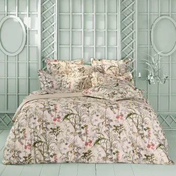 Bettbezug baumwollsatin bedruckt rosa beige grün Prairie legere beige