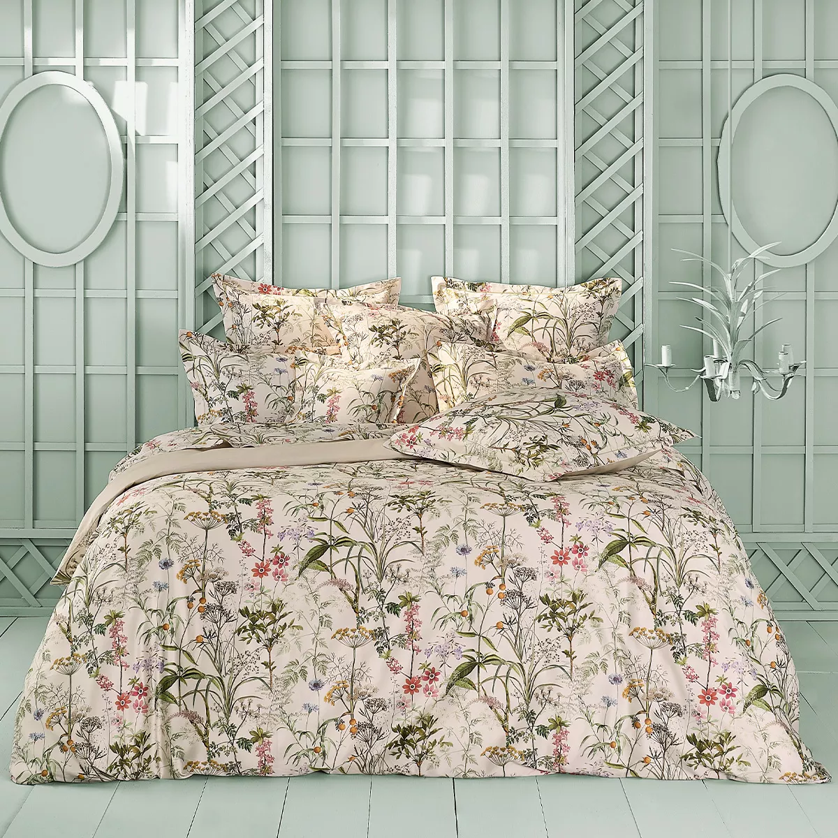 Bettbezug baumwollsatin bedruckt rosa beige grün Prairie legere beige