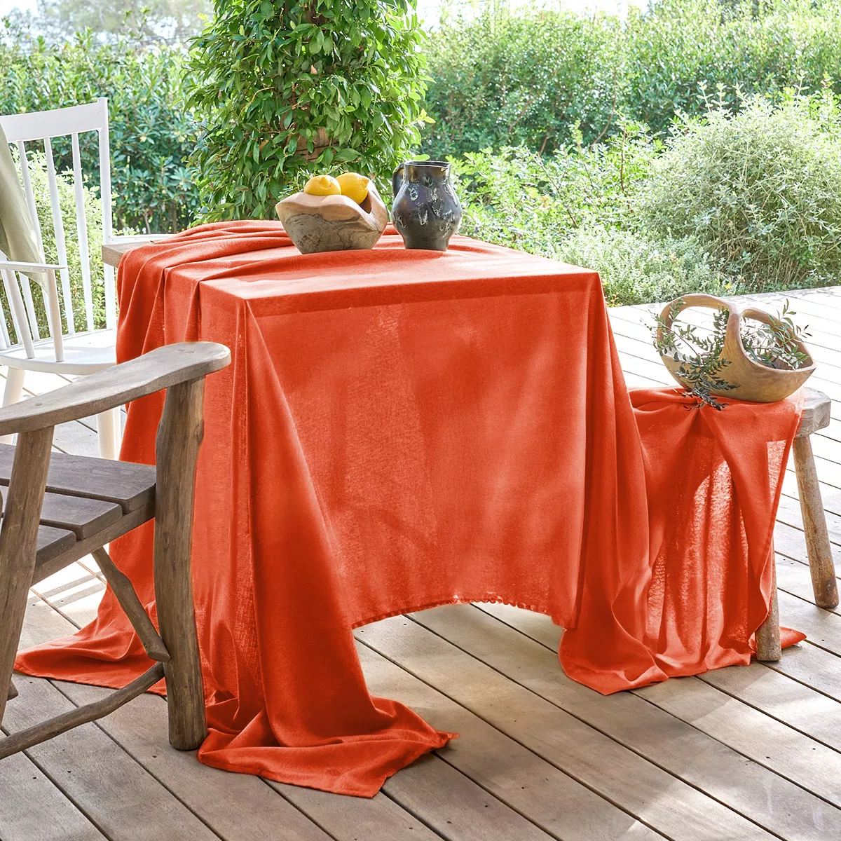 Tablecloth 100% cotton jacquard pattern orange Paradia sienne