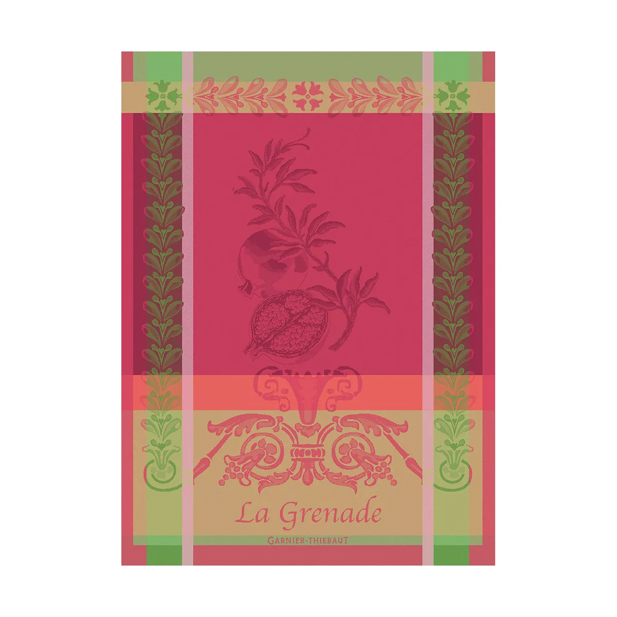 Kitchen towel 100% cotton jacquard pattern pink green Grenade rose