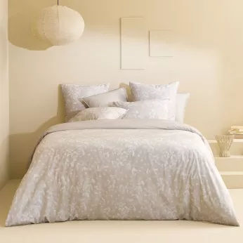 Bettbezug reine baumwolle vorgewaschen bedruckt beige Souffle de ginkos naturel