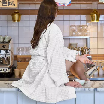Women's bathrobe 100% cotton 240 gsm waffle white Detente neige