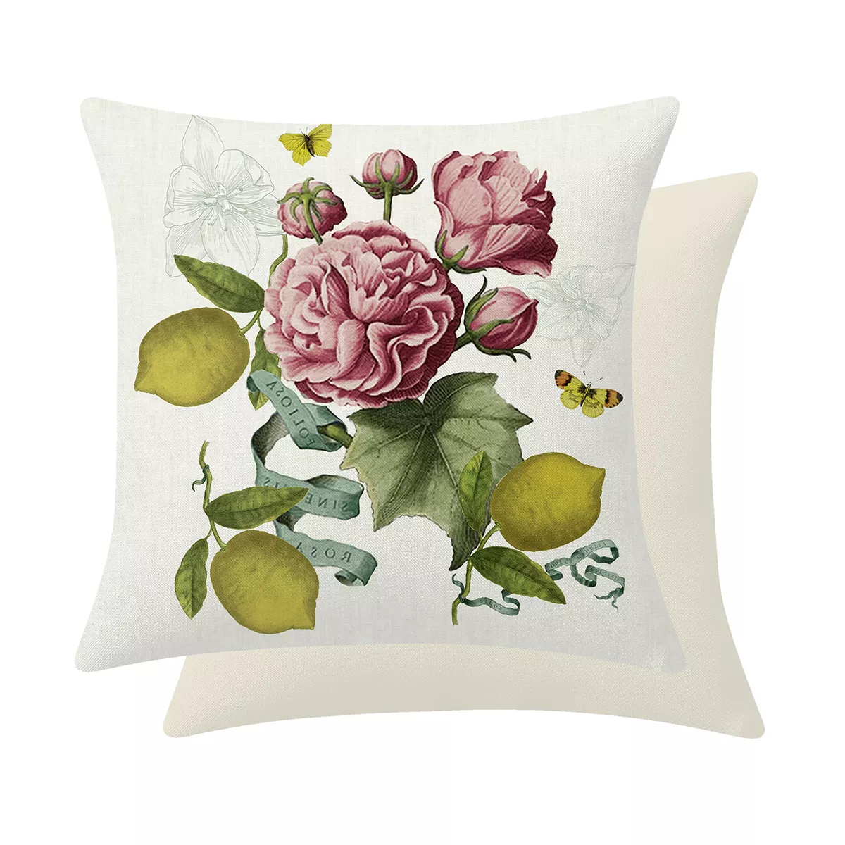 Housse de coussin lin & coton 165 g/m² imprimé jaune rose Citrons de menton romance