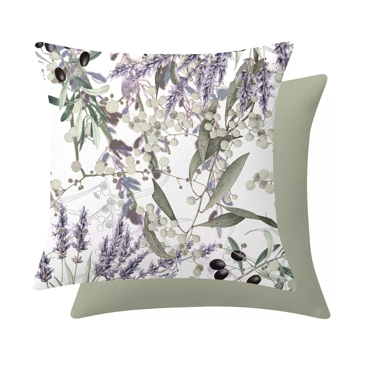 Housse de coussin lin & coton 165 g/m² imprimé violet vert Parfum de lavande mauve