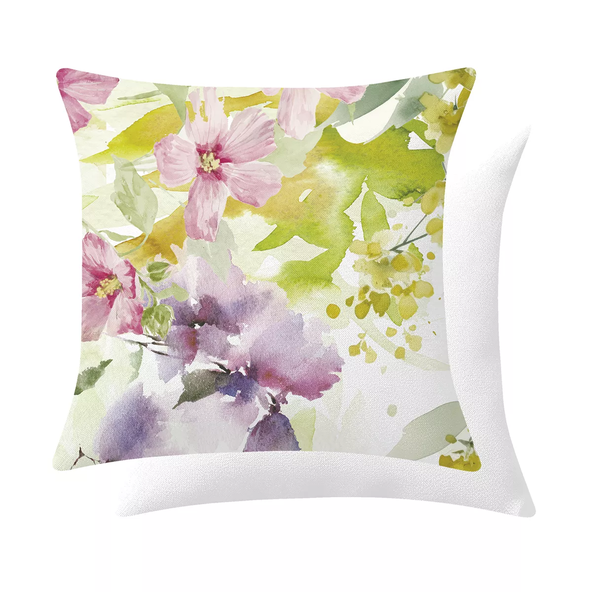 Cushion cover linen & cotton 165 gsm printed yellow green pink Souffle fleuri printemps