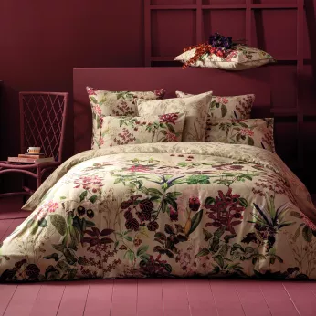 Bettbezug baumwollsatin bedruckt rosa beige grün Parfum d'orchidee grege