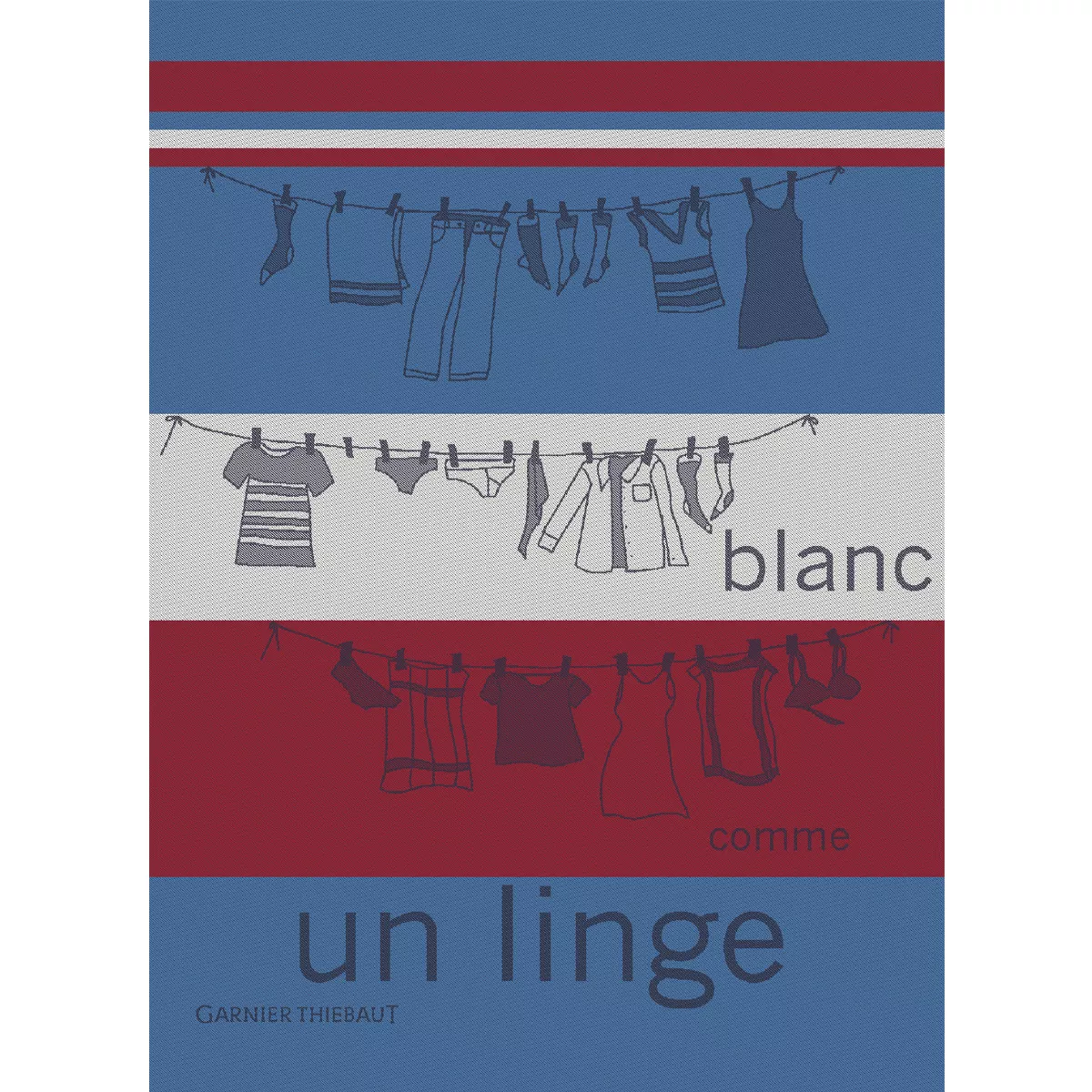 Torchon pur coton motif jacquard rouge bleu Blanc comme un linge tricolore