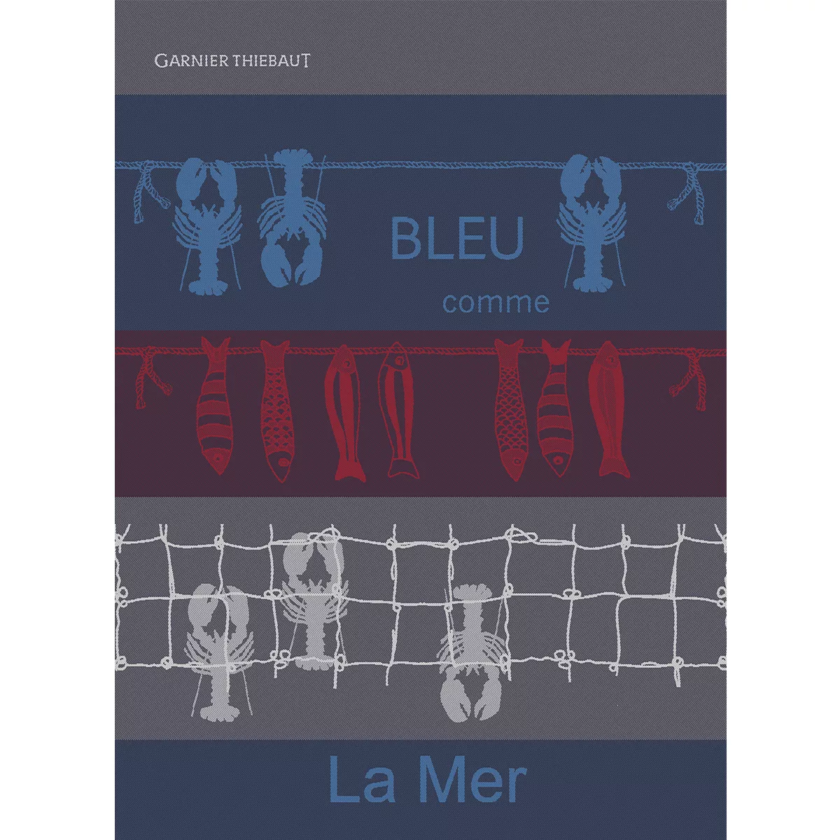 Kitchen towel 100% cotton jacquard pattern grey blue Bleu comme la mer tricolore