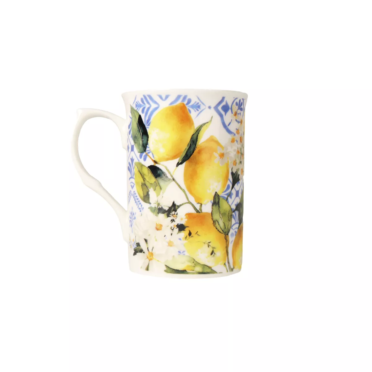 Mug divers imprimé bleu jaune Citrons azulejos bleu