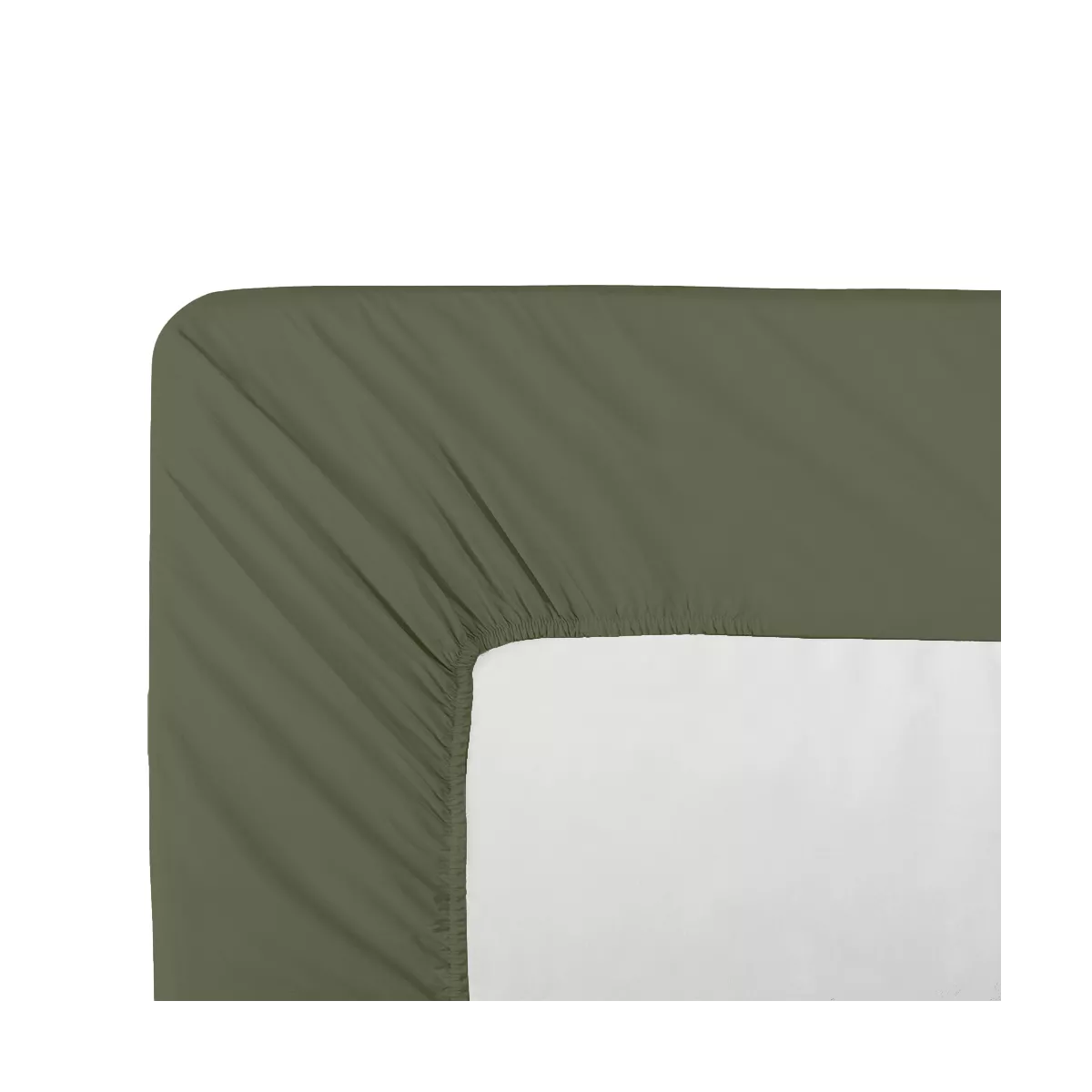 40cm cup fitted sheet cotton percale plain green La percale francaise kaki