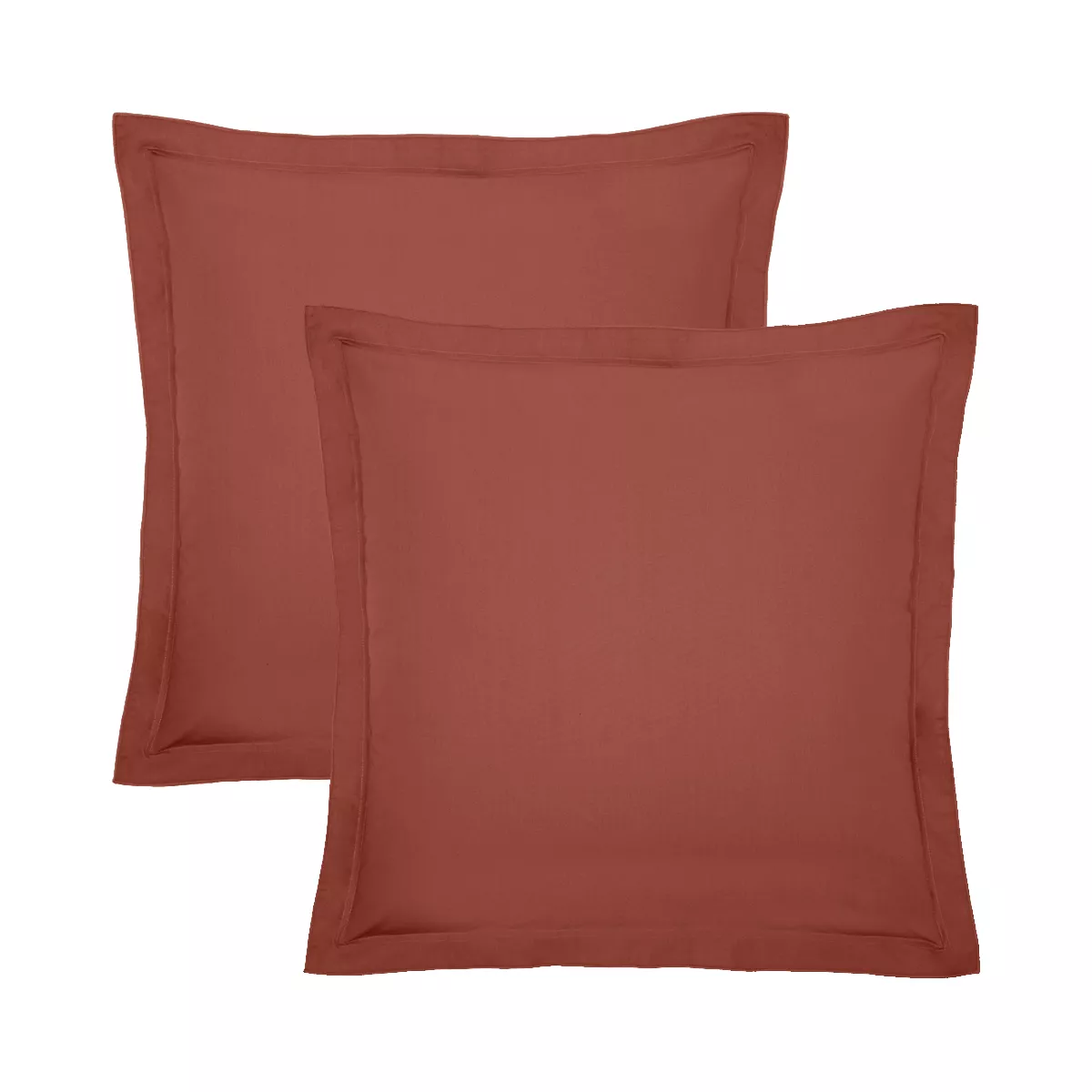 Lot de 2 taies percale de coton uni rouge orange La percale francaise rouille