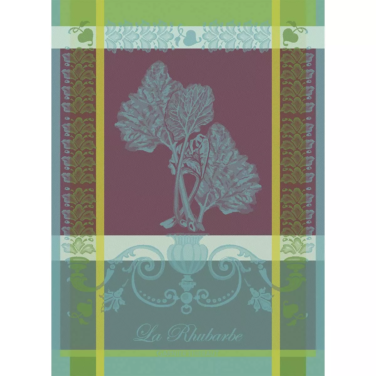 Kitchen towel 100% cotton jacquard pattern teal purple La rhubarbe turquoise