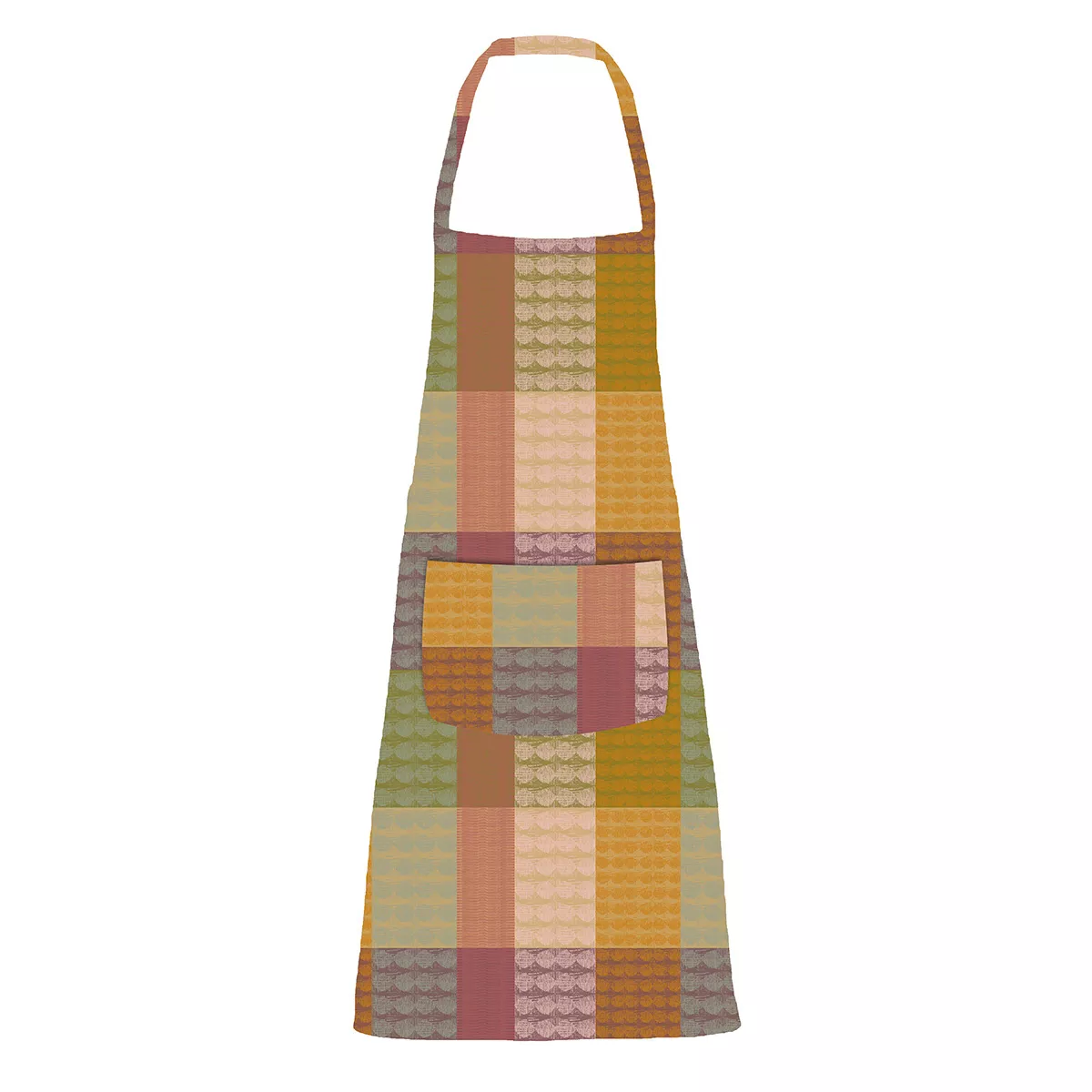 Apron 100% cotton coated jacquard pattern orange green Mille halos prunus