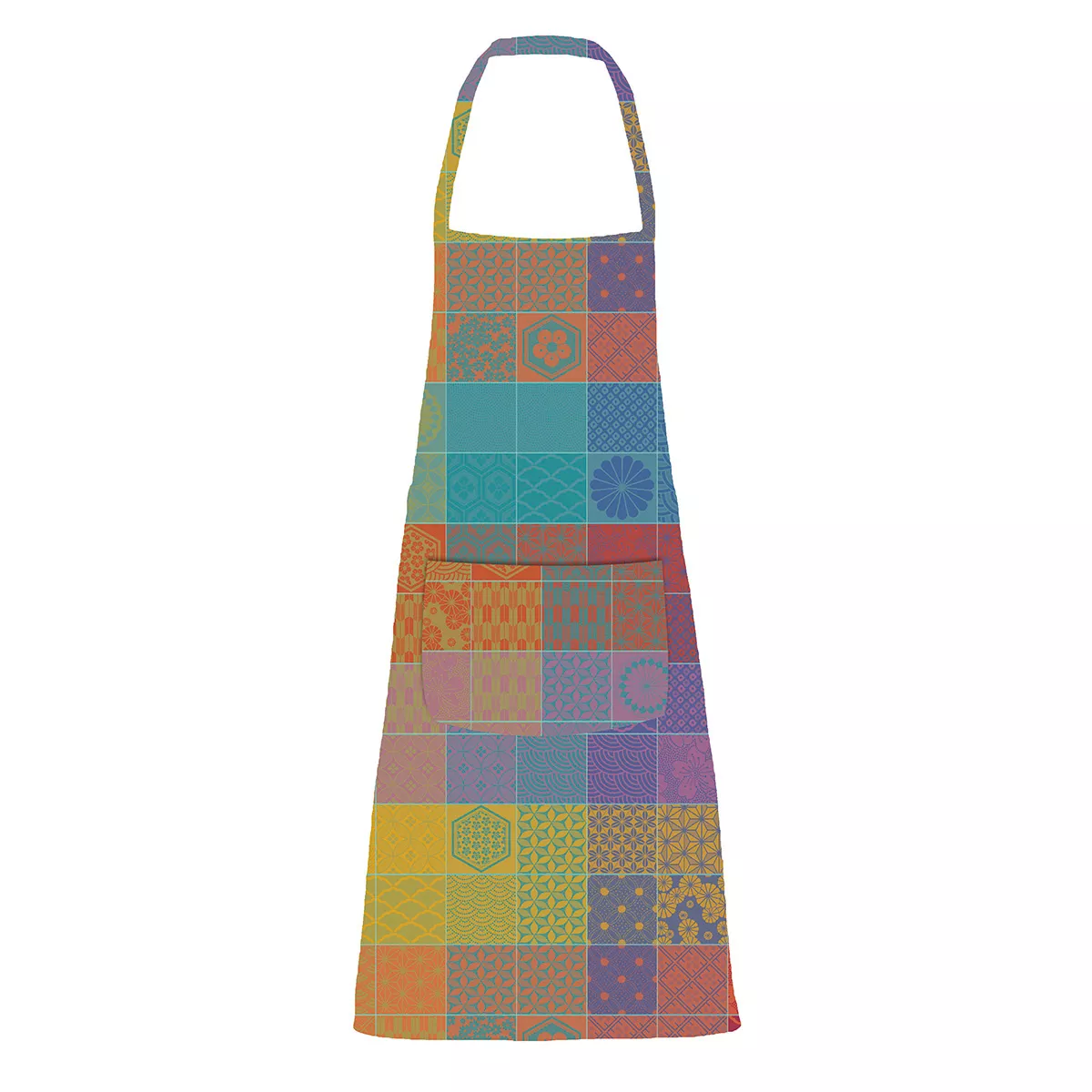 Apron 100% cotton coated jacquard pattern purple orange Mille hana floralies
