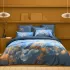Housse de couette satin de coton imprimé or bleu Fuji nocturne