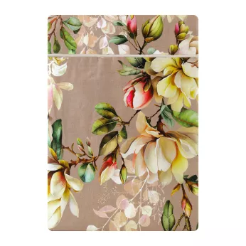 Flat sheet cotton sateen printed pink Magnolias rose fume