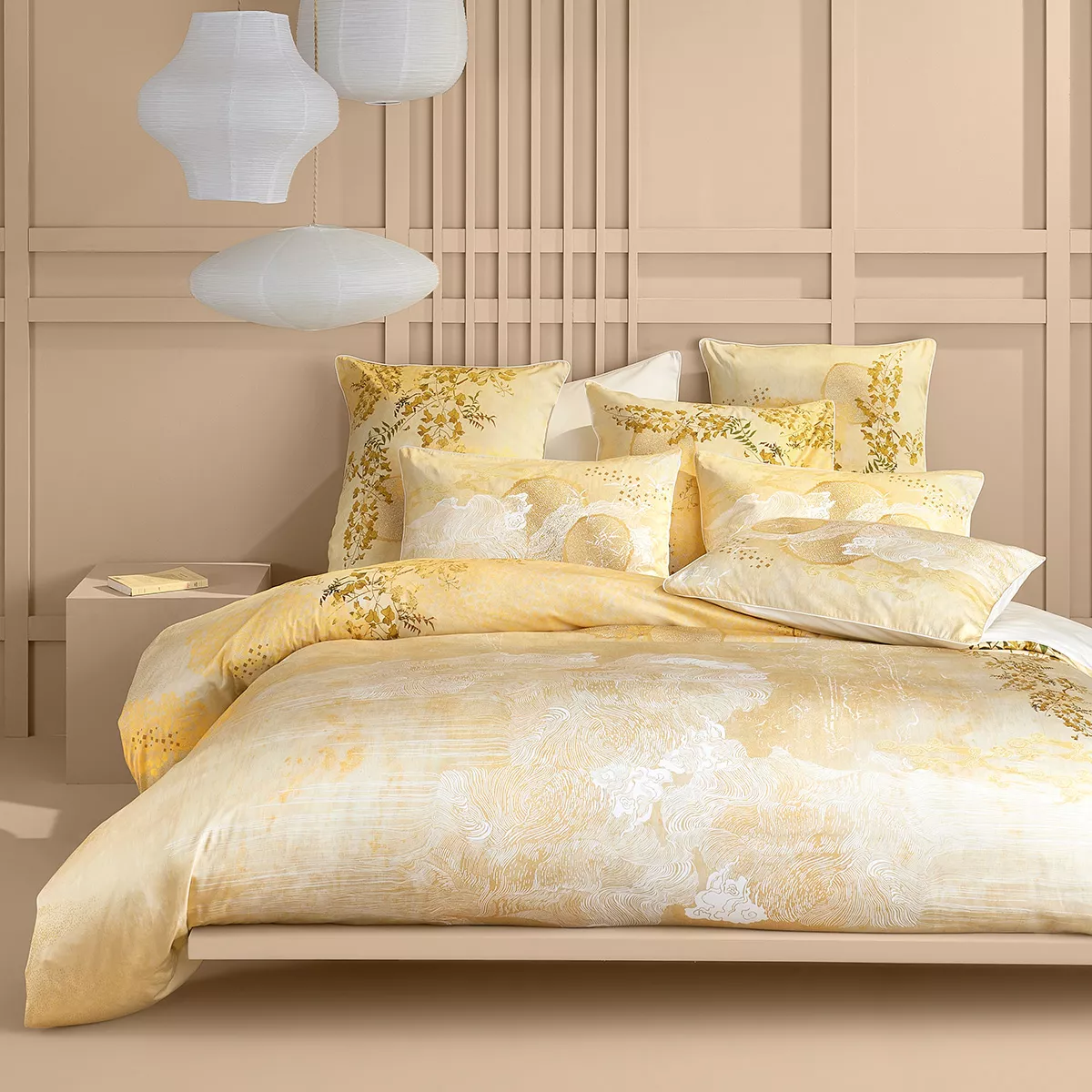 Housse de couette satin de coton 115 g/m² imprimé jaune or Soleil d'or dore