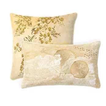 Taie d'oreiller satin de coton imprimé jaune or Soleil d'or dore