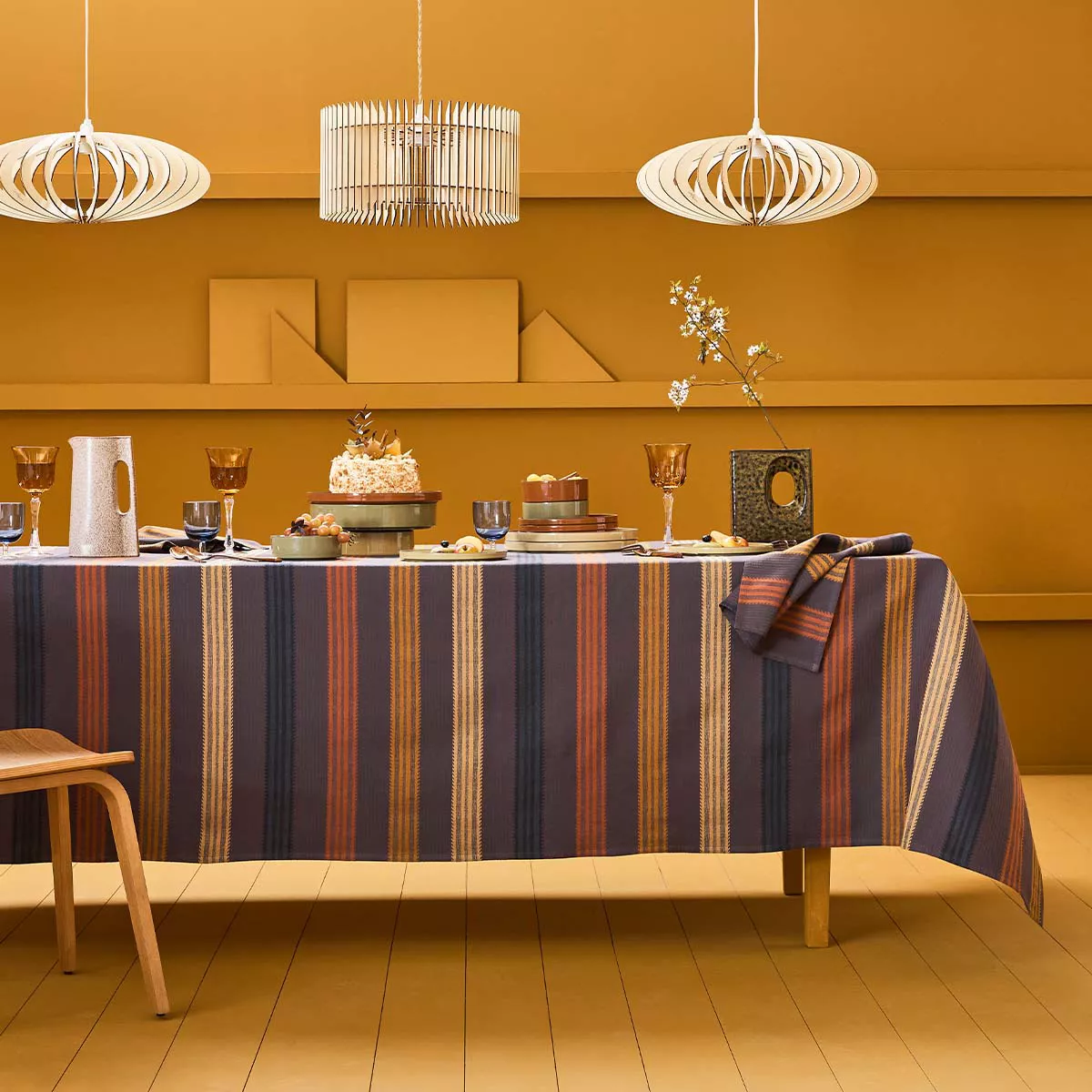Tischdecke reine baumwolle jacquard-muster braun kastanienbraun Mille bambous onyx