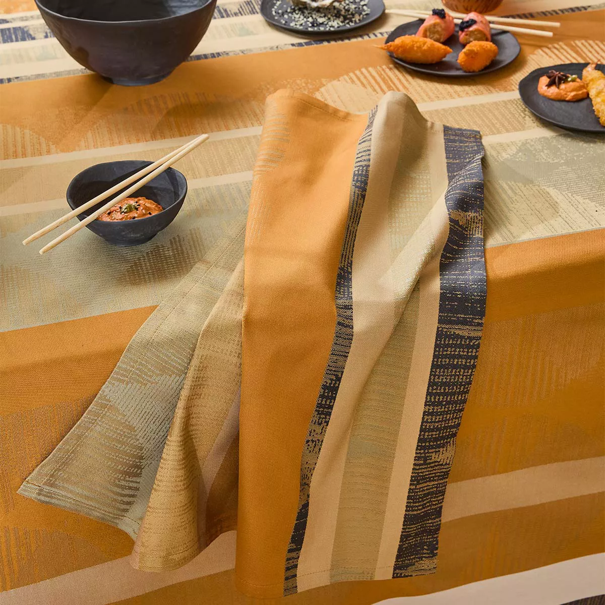 Napkin 100% cotton jacquard pattern beige brown Mille edo cuir