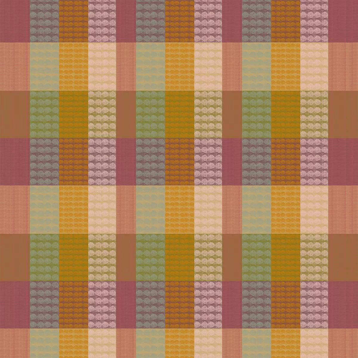 Nappe sur mesure pur coton enduit motif jacquard orange vert Mille halos prunus