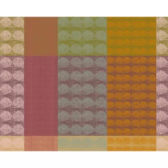 Table set 100% cotton coated jacquard pattern green orange Mille halos prunus