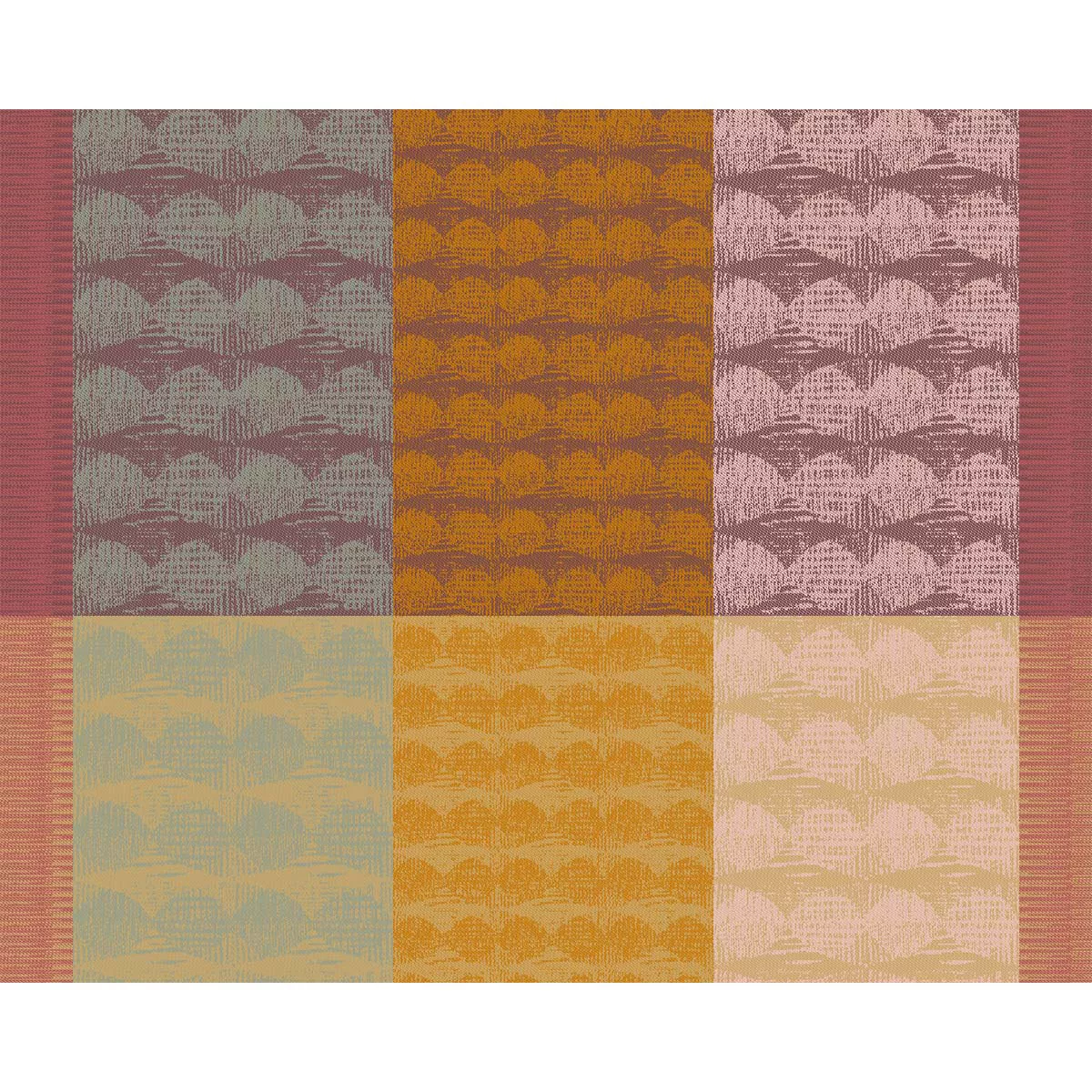 Table set 100% cotton jacquard pattern orange green Mille halos prunus