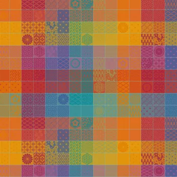 Nappe sur mesure pur coton enduit motif jacquard orange violet Mille hana floralies