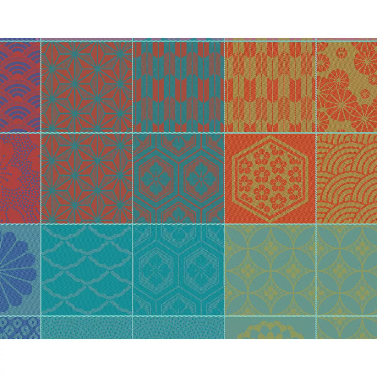 Table set 100% cotton jacquard pattern purple orange Mille hana floralies