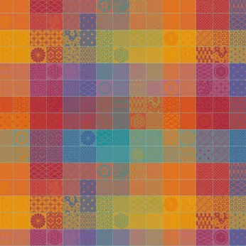 Nappe sur mesure pur coton motif jacquard orange violet Mille hana floralies