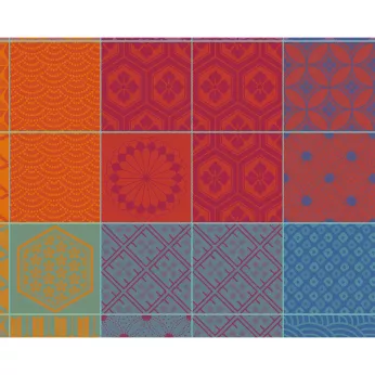 Table set 100% cotton coated jacquard pattern orange purple Mille hana floralies