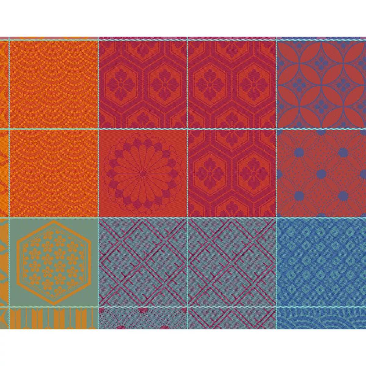 Tischset reine baumwolle beschichtet jacquard-muster violett orange Mille hana floralies
