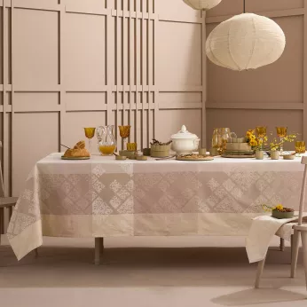 Tischdecke reine baumwolle jacquard-muster beige Mille pistils naturel