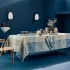 Nappe pur coton motif jacquard bleu beige Mille zen ecume