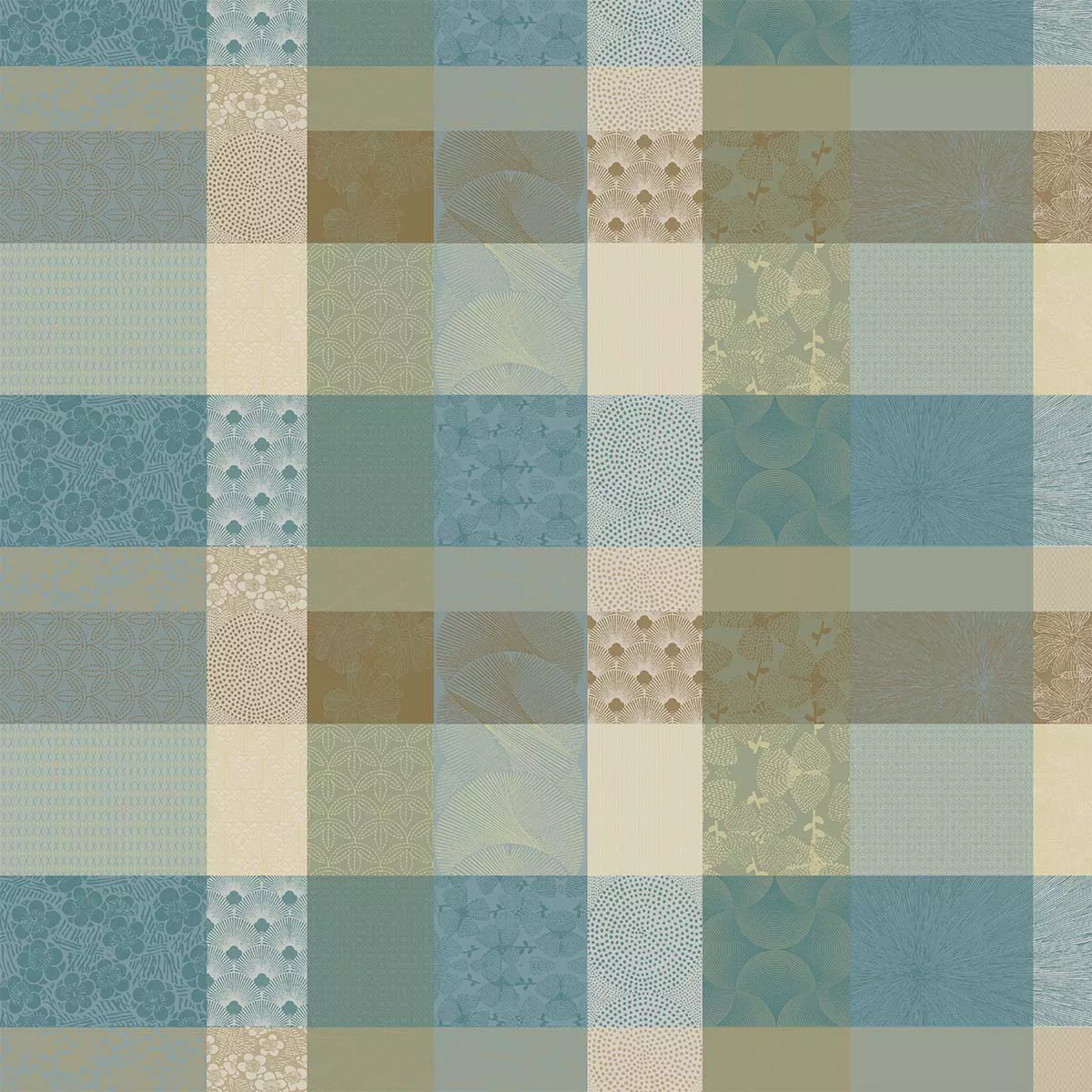 Maßgeschneiderte tischdecke reine baumwolle beschichtet jacquard-muster beige blau Mille zen ecume