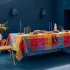 Linge de table pur coton motif jacquard orange violet Mille hana floralies