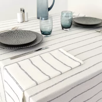 Tischdecke reine baumwolle vorgewaschen jacquard-muster weiß schwarz Rimini nero